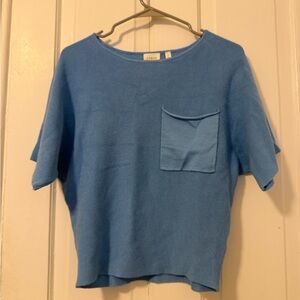 Blue Knit Short Sleeve Pocket Tee